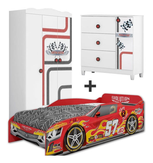 Imagen de Dormitorio Infantil Cama + Ropero + Comoda Auto Para Niños