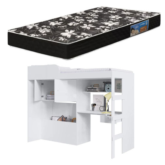 Imagen de Cama Sommier Alta + Colchon D20 + Escritorio Placar Y Baul