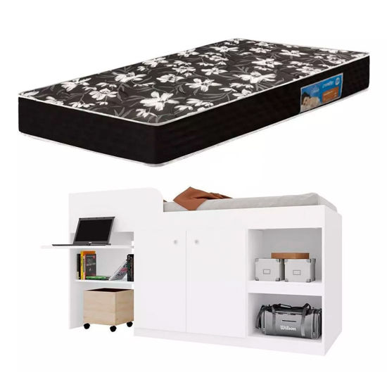 Imagen de Cama Sommier 1 Plaza Colchon 17 Cm Escritorio Ropero