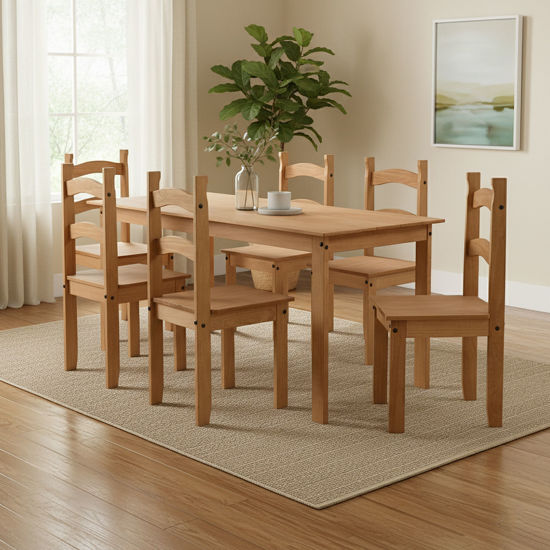 Imagen de Juego comedor TULIPA mesa + 6 sillas cera miel
