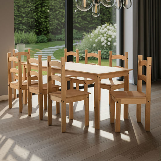 Imagen de Juego comedor TULIPA mesa + 8 sillas cera miel