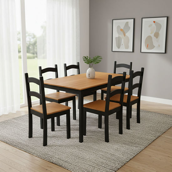 Imagen de Juego comedor BARBACOA mesa + 6 sillas negro miel