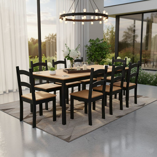 Imagen de Juego comedor BARBACOA mesa + 8 sillas negro miel