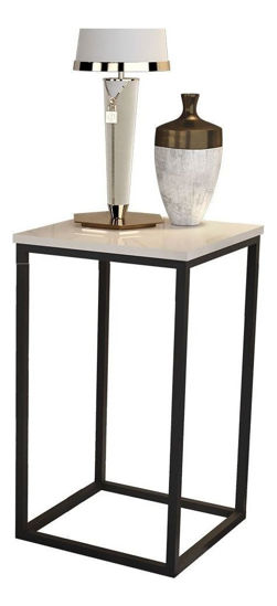 Imagen de Mesa Lateral De Apoyo Cuadrada Base De Hierro 67cm De Alto Color Perla