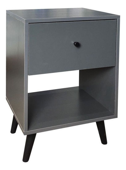 Imagen de Mesa De Luz Estilo Retro Cajon Rieles Metálicos Y Estante Color Gris